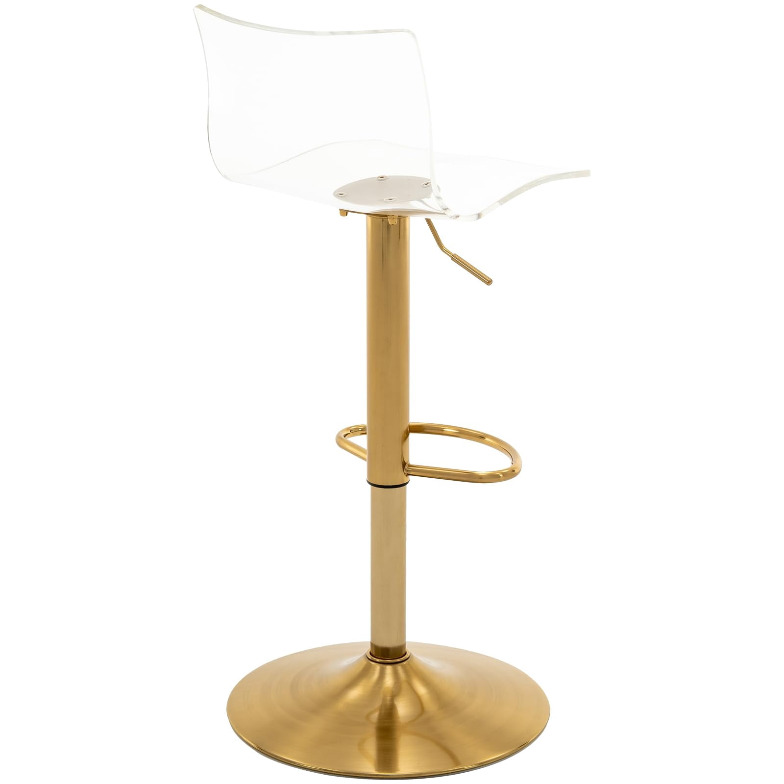 Bar Stools Set of 2, Adjustable Acrylic Swivel Airlift Barstools, Modern Counter Stools with Back and Footrest for Bar, Kitchen, Dining Room (Gold)