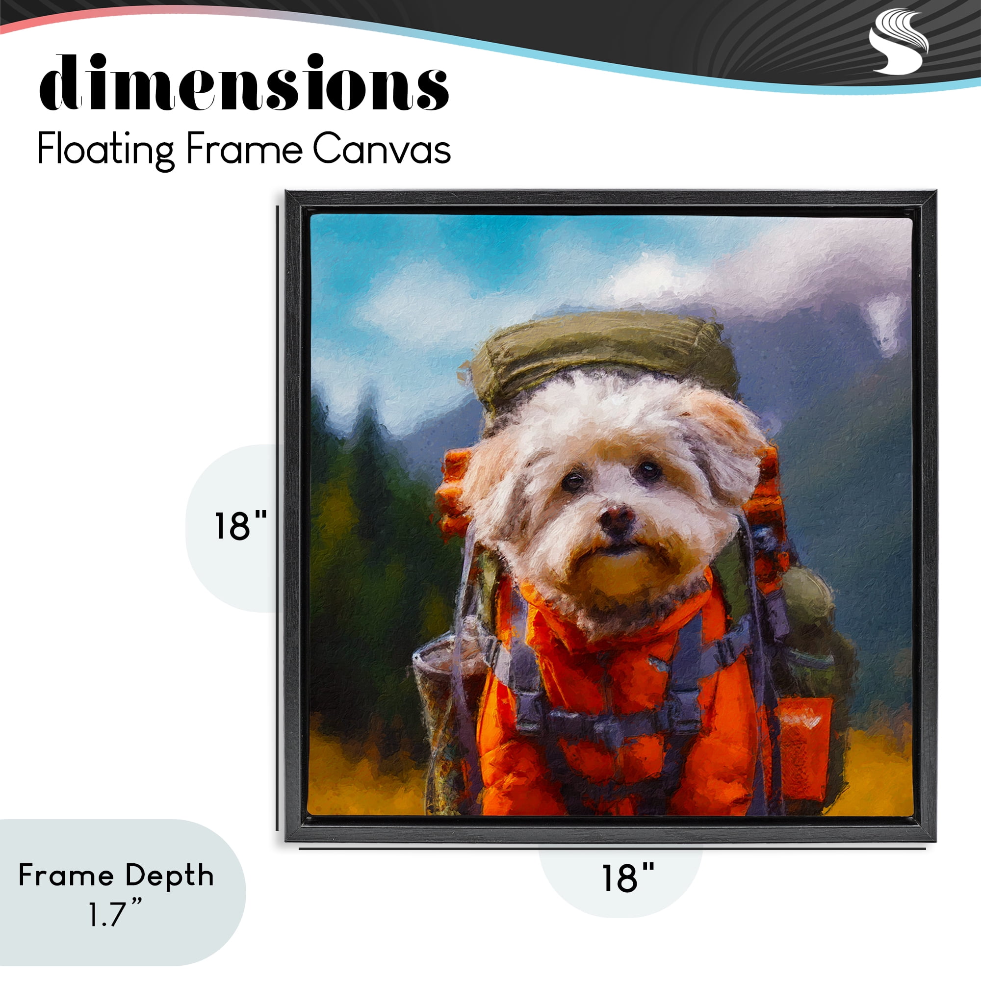 Stupell Industries Adventuring Hiker Dog Black Framed Floater Canvas Wall Art, design by Sean Parnell