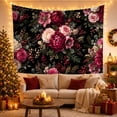 thumbnail image 3 of Peonies and Roses Among Red Berries on Black, Romantic Vintage for Flower Lovers, Botanical Wall Art, Mother's Day Gift, Tapestry Wall Hanging for Bedroom and Living Room, 3 of 7