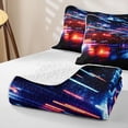 thumbnail image 4 of Castle Fairy Neon Sports Car Quilt Full for Boys,City Light Trail Full Bedspread Sets for Bedroom,Black Red, 4 of 7