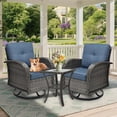 thumbnail image 5 of 3 Piece Patio Furniture Set, 2 Outdoor Swivel Rocking Chairs with Side Table, Thick Cushions Wicker Glider Chairs, All-Weather Gray Rattan Bistro Set for Porch, Deck, Pool (Blue), 5 of 10