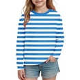 thumbnail image 6 of DxhmoneyHX Girls Striped Long Sleeve Shirts Basic Crew Neck Color Block Tunic Tee Tops Summer Vacation Lounge Blouse Age 3-14 Years, 6 of 8