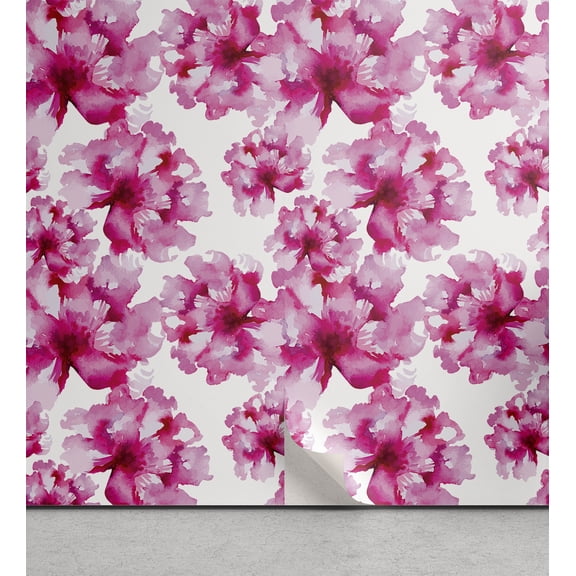 Ambesonne Watercolor Peel & Stick Wallpaper for Home, Abstract Peonies, 13"x100", Pink Magenta