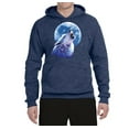 thumbnail image 2 of Wolf Howling at the Moon | Mens Animal Lover Hooded Sweatshirt Graphic Hoodie, Vintage Heather Navy, 2XL, 2 of 3