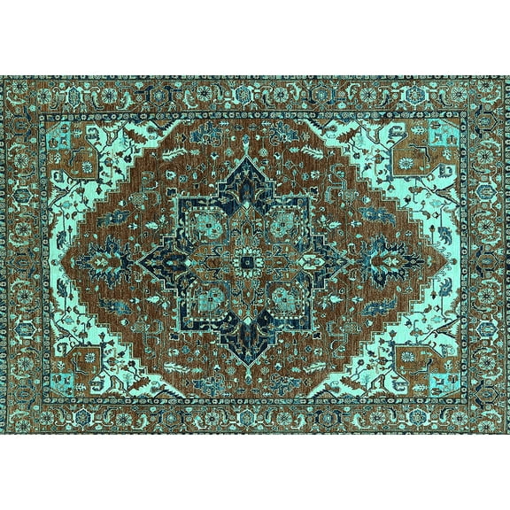Ahgly Company Machine Washable Indoor Rectangle Persian Turquoise Blue Traditional Area Rugs, 5' x 7'