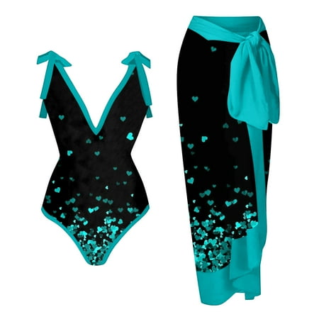 

Umitay Women s V-neck Fashion Retro Printed Conservative One-piece Beach Dress Set (2 Piece Set With Bra Pads And No Steel Bra)