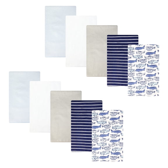 Hudson Baby Boy Cotton Polyester Flannel Burp Cloths, 10-Pack Born To Fly, One Size