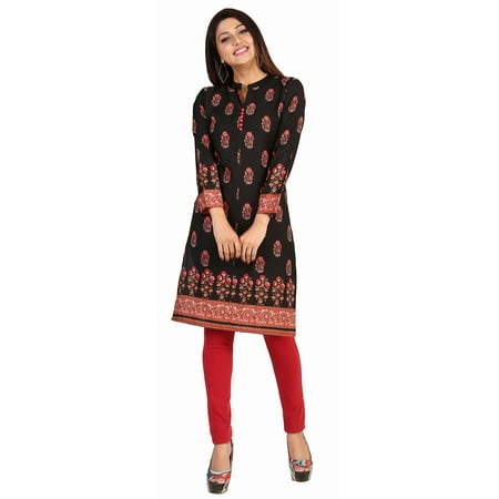 Maple Clothing Indian Kurtis for Women Long Tunic Kurta Tops (Black, S)