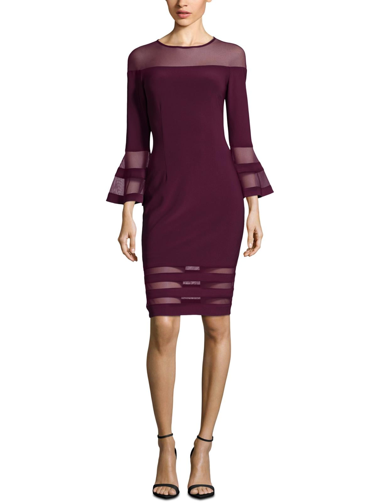 Betsy & Adam - Betsy & Adam Womens Illusion Bell Sleeves Cocktail Dress