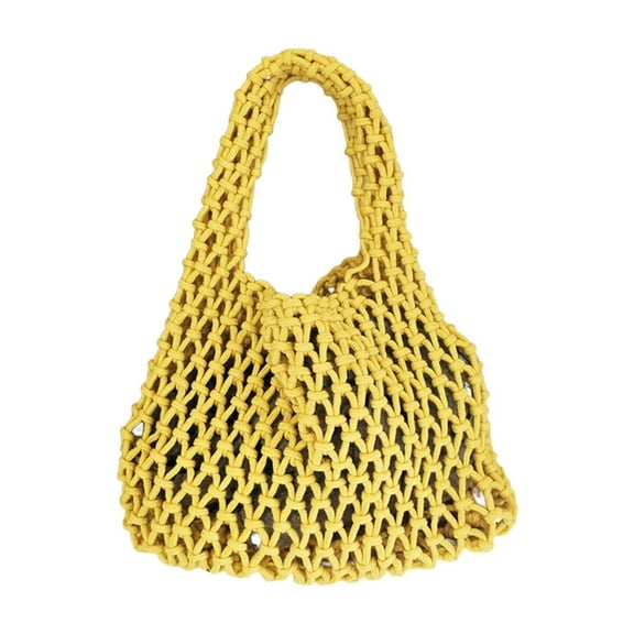 Women's Macrame Handbag, Candy Color Cotton Rope Beach Bag with Handles, Boho Crochet Crossbody Purse for Summer Vacation, Wristlet Clutch