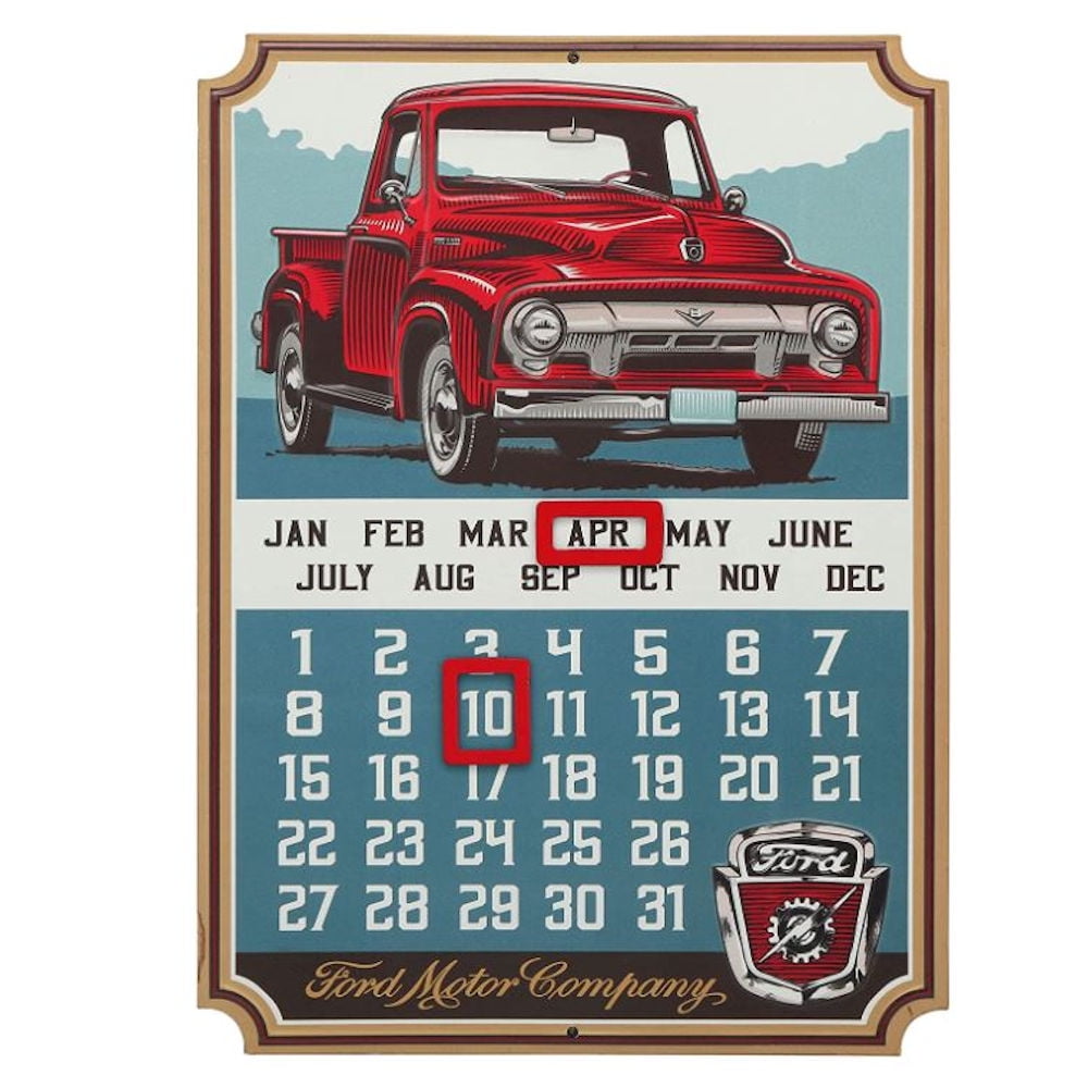 Ford Truck Calendar Vintage Embossed Metal Truck Sign with