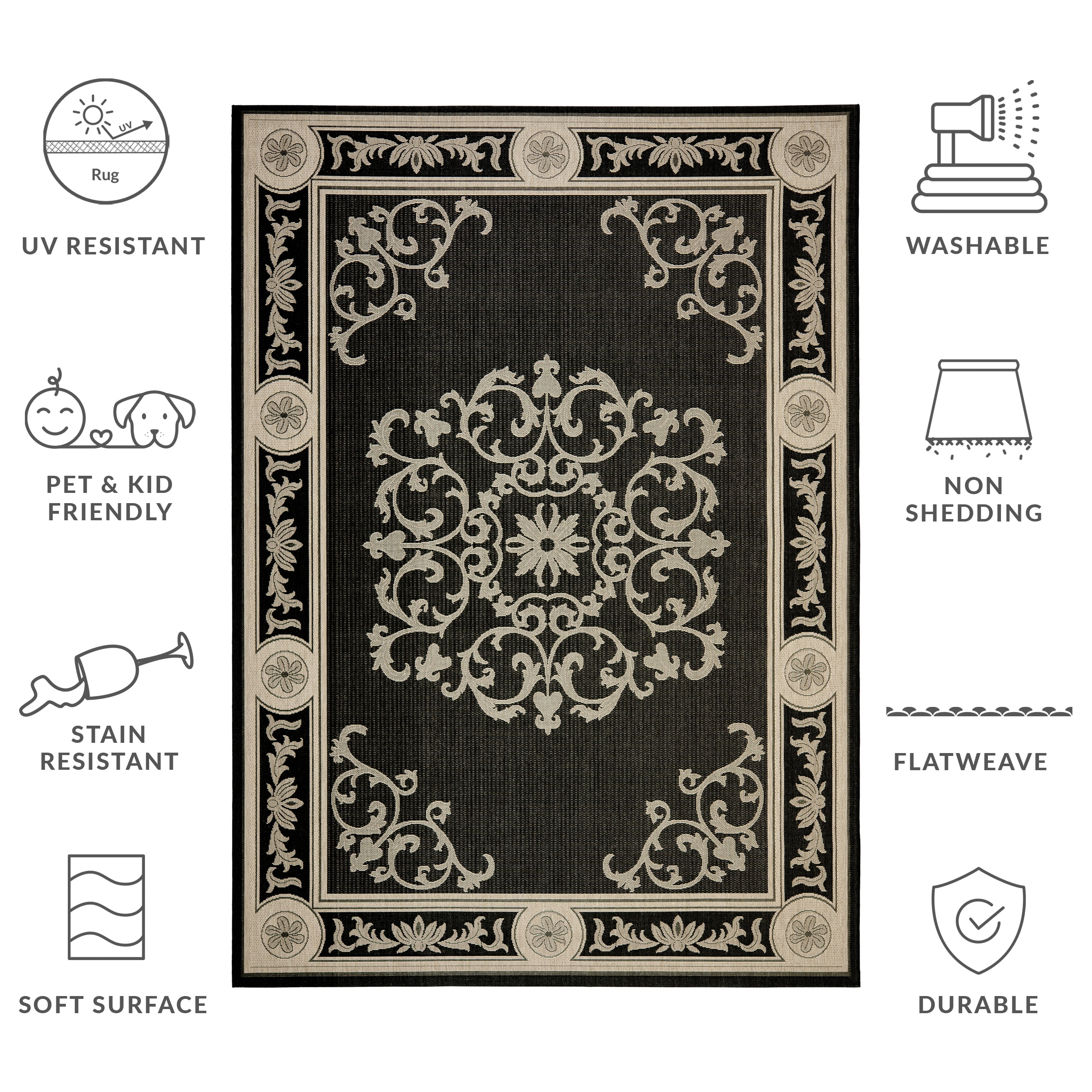 Safavieh Courtyard Cynthia Oriental Indoor/Outdoor Area Rug, Black/Sand, 9' x 12'