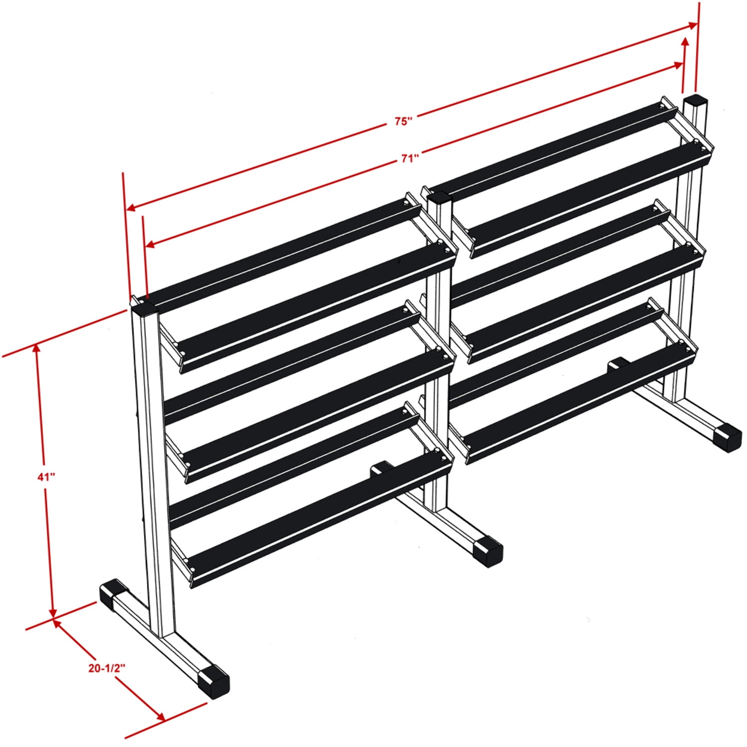 6' Three Tier Dumbbell Rack by Deltech Fitness