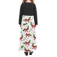 thumbnail image 5 of EGNMCR Longues Robe à Manches à Col Rond pour Filles, Robe de Noël Imprimée à Manches Longues à Col Rond avec Poches, Jupe Longue Décontractée pour Adultes, Robe en polyester pour Fille, 5 of 5