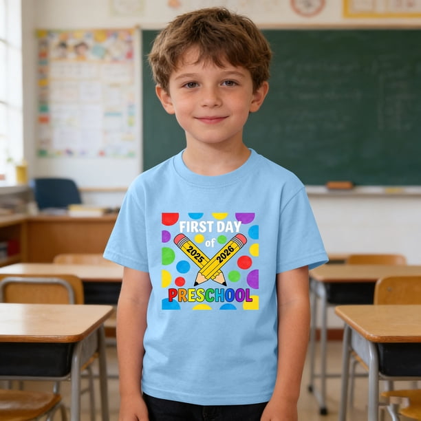 Blusas y camisas de manga corta con cuello redondo para niños y niñas, camisetas gráficas de manga corta, blusas con estampados bonitos para la temporada escolar.