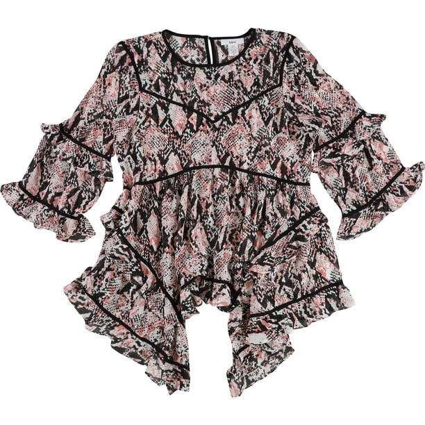 bar III Blusa de punto con ribete de cinta para mujer, rosa, grande