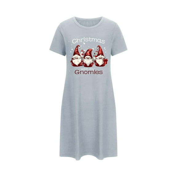 Tnhcen Christmas Casual Loungewear Plus Size Cute Print Short Sleeve Sleep Dress Round Neck Soft Polyester Spandex S-2XL for Home/Parties