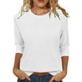 thumbnail image 4 of Long Sleeve Shirts for Women, Womens Tops Casual 3/4 Sleeve Crew Neck Shirts Loose Fit Tunic Blouses Summer Tees, White L, 4 of 6