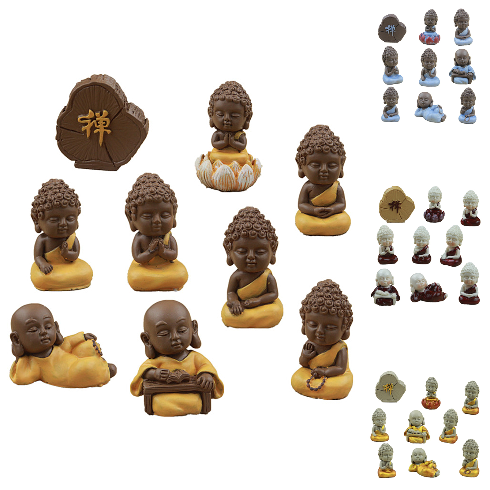 Visland 9Pcs/Set Buddha Statue, Laughing Buddha Smiling Little Buddha