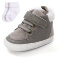thumbnail image 3 of Infant Baby Boys Girls High Tops Ankle Sneakers Soft Anti-Slip Sole Lace-up PU Leather Moccasins Toddler Newborn Prewalker First Walking Crib Shoes 0-18Months, 3 of 5