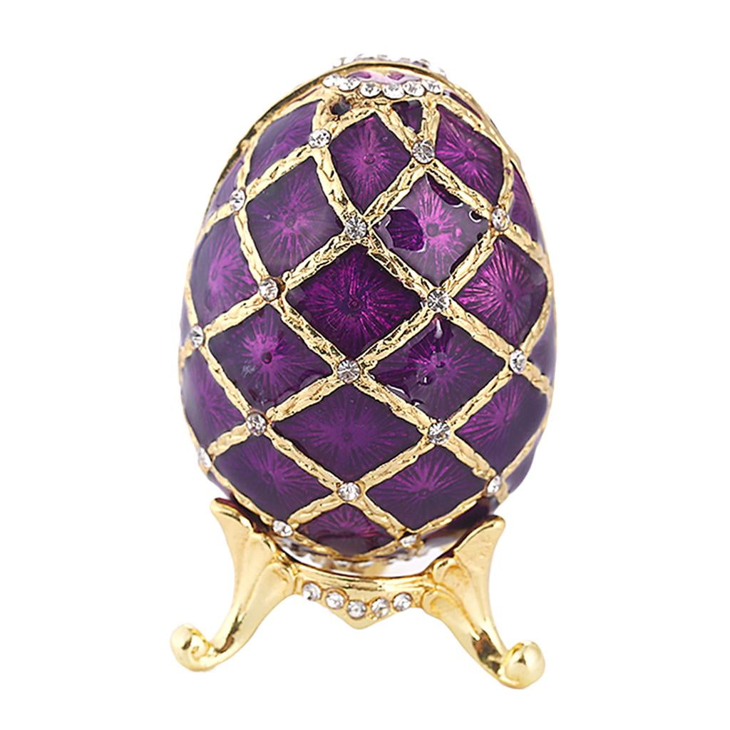 Purple Egg with stand and necklace jeweled pewter trinket box home decor 