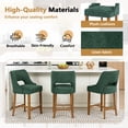 thumbnail image 4 of ClinQ 26'' Counter Height Bar Stools Set of 3, Upholstered Bar Stools With Walnut Curved Footrest， Modern Counter Stools with Back for Kitchen Island ，Green, 4 of 6