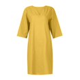 thumbnail image 4 of Vestido de Media manga SCZ con cuello en V de lino de algodón amarillo S, 4 of 5