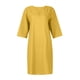 thumbnail image 4 of vestido de media manga con cuello en v de lino de algodón de color sólido retro de verano para mujer vestido ligero y transpirable amarillo/l, 4 of 5