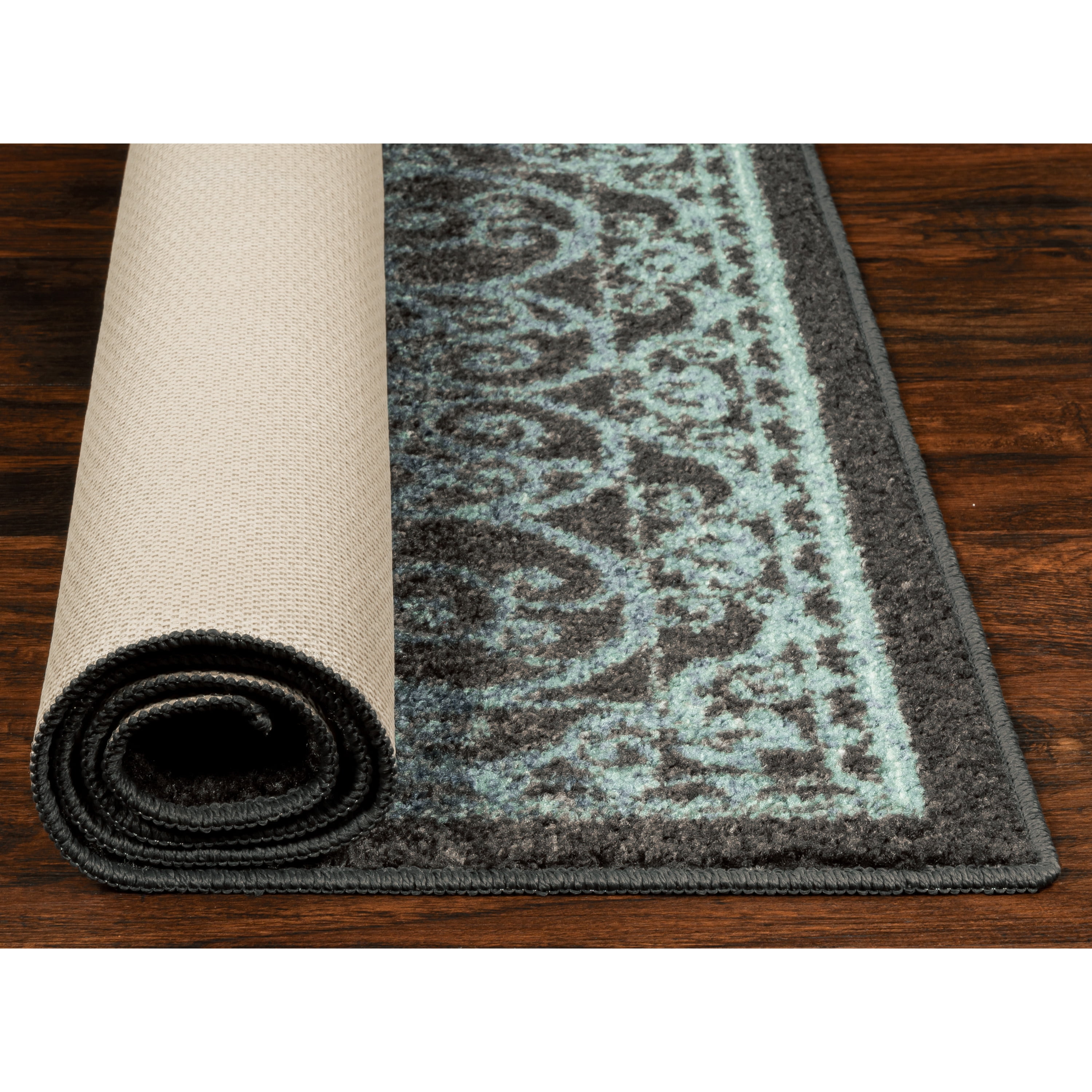 Maples Rugs - A - Pelham Medallion Washable Indoor Runner Rugs, 1'8 x 5', Charcoal/Blue