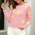 thumbnail image 2 of GigrtiJin Women's Flower Printed Sweaters Long Sleeves Crewneck Casual Pullover Sweater Tops Comfy Loose Warm Blouse, 2 of 4