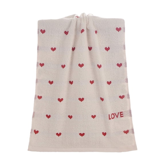 Bcylexb Cotton Hand Towels, 13"x 30" Ultra Soft Absorbent Cute Heart Print "LOVE" Face Towels for Bathroom Shower Kitchen Gift for Women