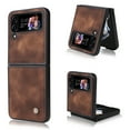 thumbnail image 1 of ELEHOLD for Samsung Galaxy Z Flip4 5G 2022 Case, Skin Feeling Lightweight Durable PU Leather Anti-Slip Shockproof Slim Flip Case for Z Flip 4 6.7 inch, Brown, 1 of 7