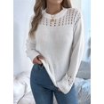 thumbnail image 6 of Womens Crochet Hollow Out Sweater Top Long Sleeve Crew Neck Knit Pullover Fall Casual Winter Shirt White L, 6 of 7