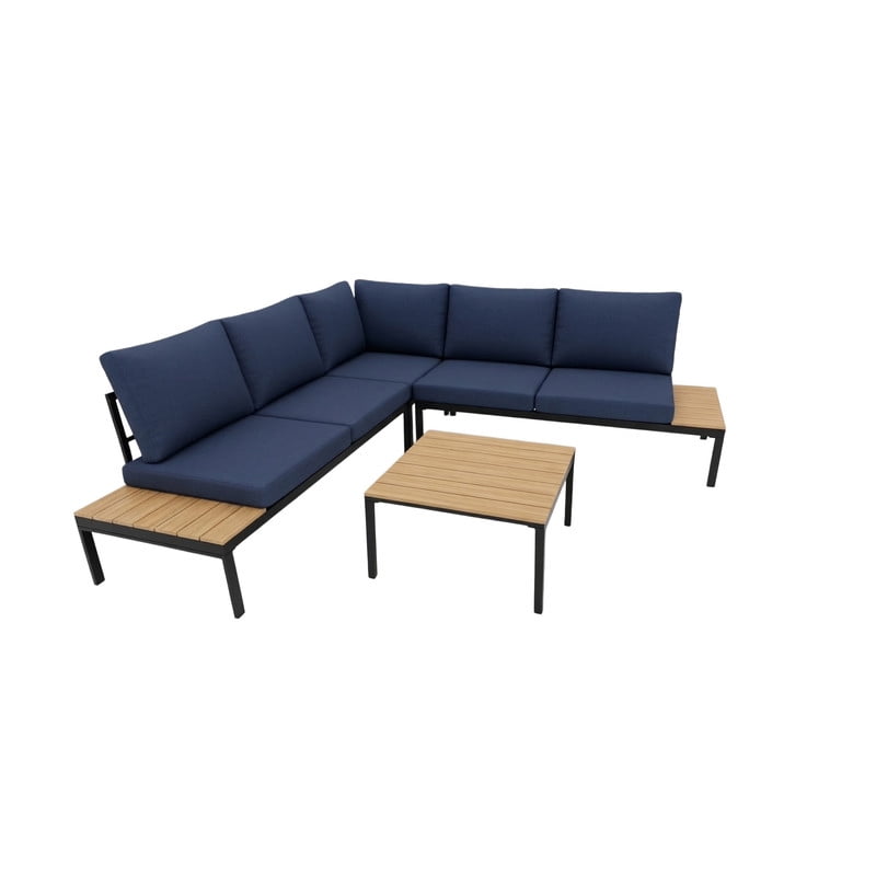 4-Piece Patio Furniture Sofa Set with Coffee Tables and Cushions, Modern L-Shaped Outdoor Sectional Sofa Set with Side Storage for Garden, Backyard, Poolside