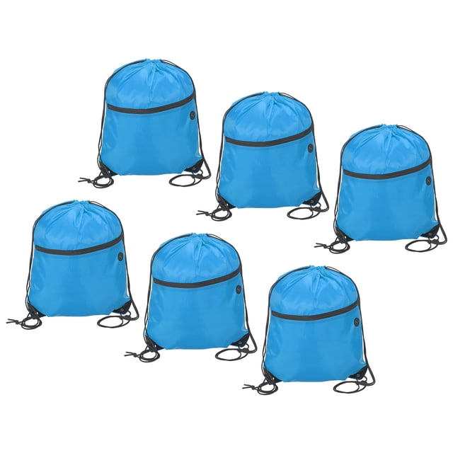 Uxcell 13x16.5" Sports Drawstring Bag Gym Polyester Backpack Bulk Cinch Sack with Zipper Light Blue 6 Pack