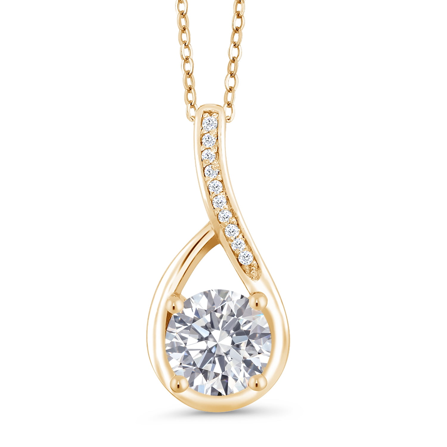 18K Yellow Gold Plated Silver Lab Grown Diamond Pendant Necklace with Diamond Accent for Women | 0.84 Cttw | Gemstone April Birthstone | Round 6MM | DEF Color | VVS-VS Clarity | With 18 inch Chain