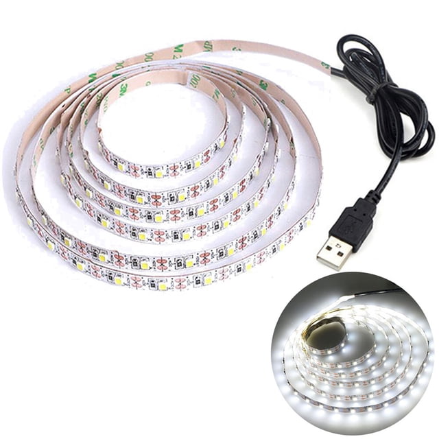 Tira de luces LED para decoración del hogar, cinta de iluminación de fondo de TV, lámpara de 1- 5m, CC, 5V, USB, Blanco cálido, 2835