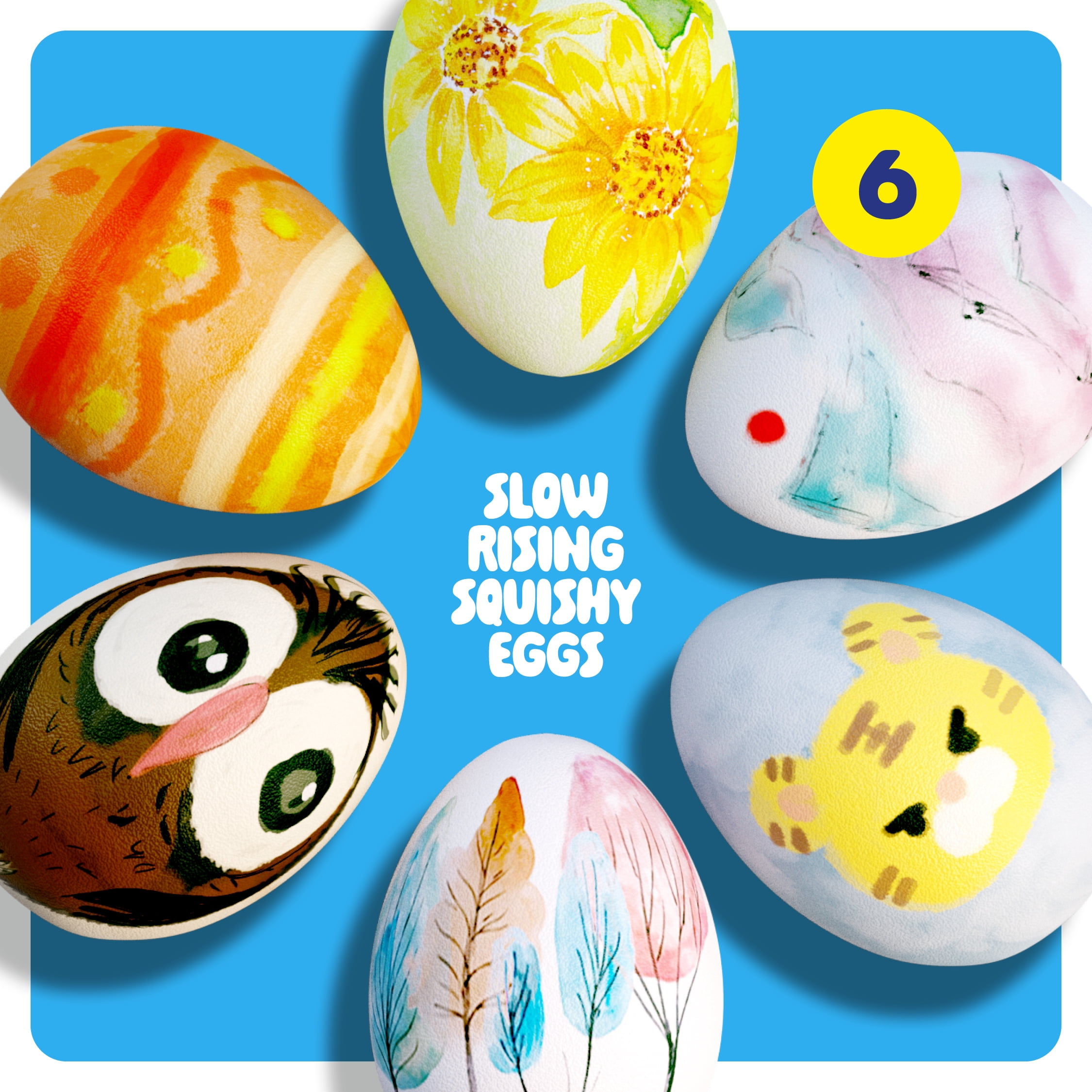 Squishy Egg Painting Kit, 6 Count, Slow Rising, Easter Basket Stuffers Arts & Crafts Activity for Kids