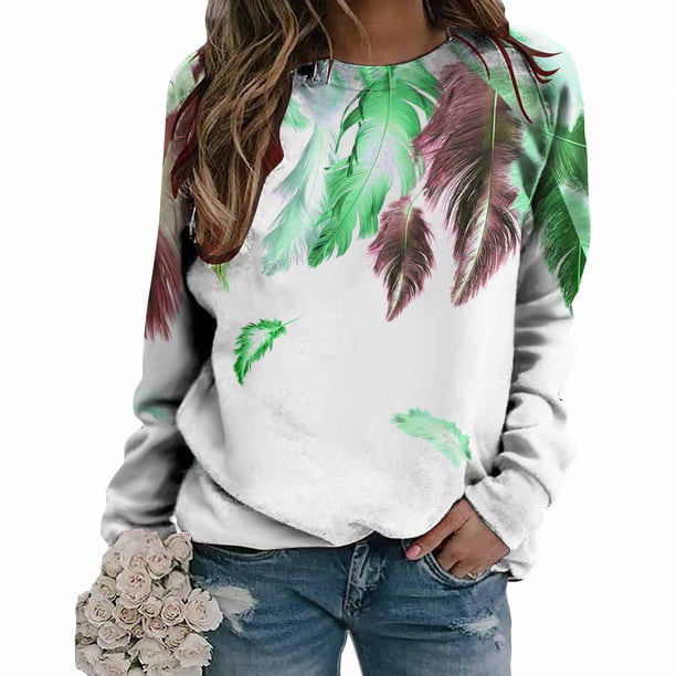 Camisas informales de manga larga para mujer, sudadera de cuello redondo con estampado de rombos geométricos, jersey de cuello redondo, Tops tipo túnica holgados Fridja czfsfas431