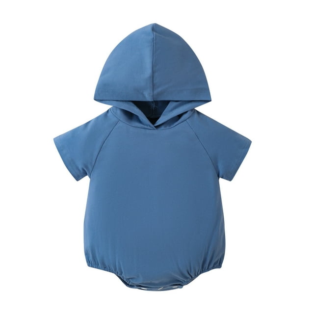 MIASHUI Unisex Baby One-Piece Short Sleeve Button Romper Hooded Jumpsuits Baby Clothes,Blue,12-18 Months