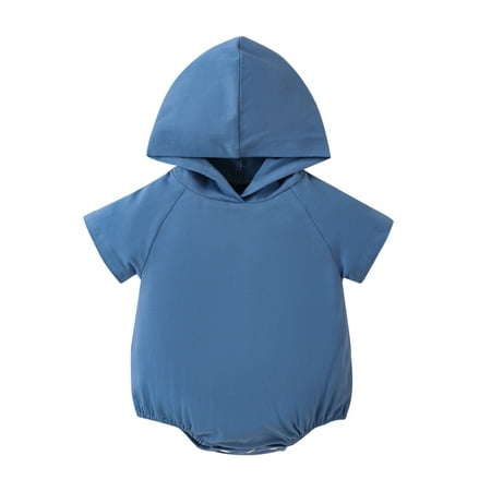 

Girls Jumpsuit Solid Color Oversized Short Sleeve Hooded Bubble Romper Unisex Summer Overalls for Boys