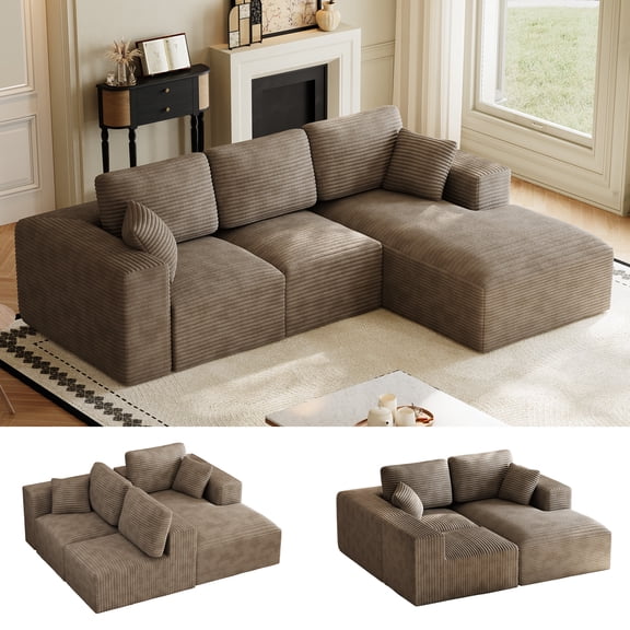 Wiilayok 109" Cloud Sectional Couch with L-Shape Chaise,Modern Modular Sofa with Deep Seat, Comfy Boneless Upholstered Couches for Living Room Bedroom,Light Brown