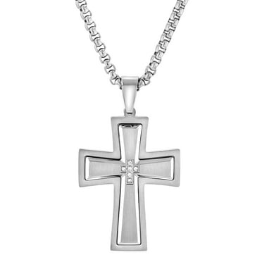 Mens Stainless Steel Diamond Accent Cross Pendant