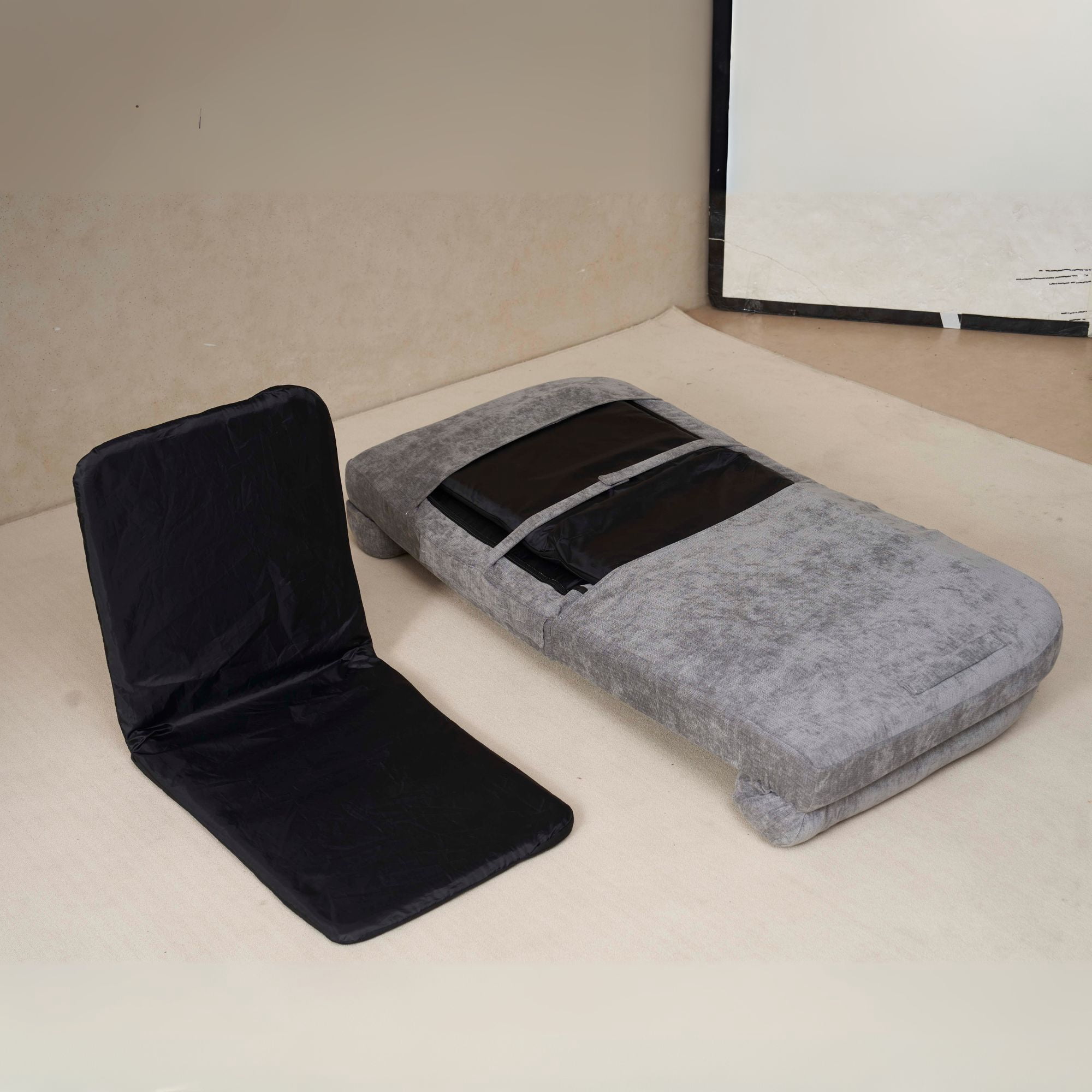 Convertible Fold-Out Sofa Bed, 18 Position Adjustable Double Sofa Bed, Folding Mattress Sofa with Thick Cushion for Living Room, Guest Room, Apartment, Gray
