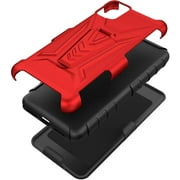 For Apple iPhone 14 (6.1) Swivel Belt Clip Holster with Built-in Kickstand, Heavy Duty Hybrid 3in1 Shockproof Defender Phone Case Cover by Xpression - Red