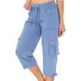 thumbnail image 1 of Pantalons pour Femmes Décontractés Cargo Randonnée Capris Pantalons à Cordon Taille Haute Pantalons de Survêtement avec Poches Pantalons pour Femmes Bleu m, 1 of 4