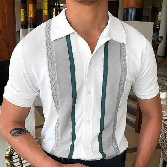 Awdenio Mens T-shirt Fashion Knit Casual Solid Color Short Sleeve Turndown Collar Blouse Shirt Machine Washable, Perfect for Summer Outdoor Sports