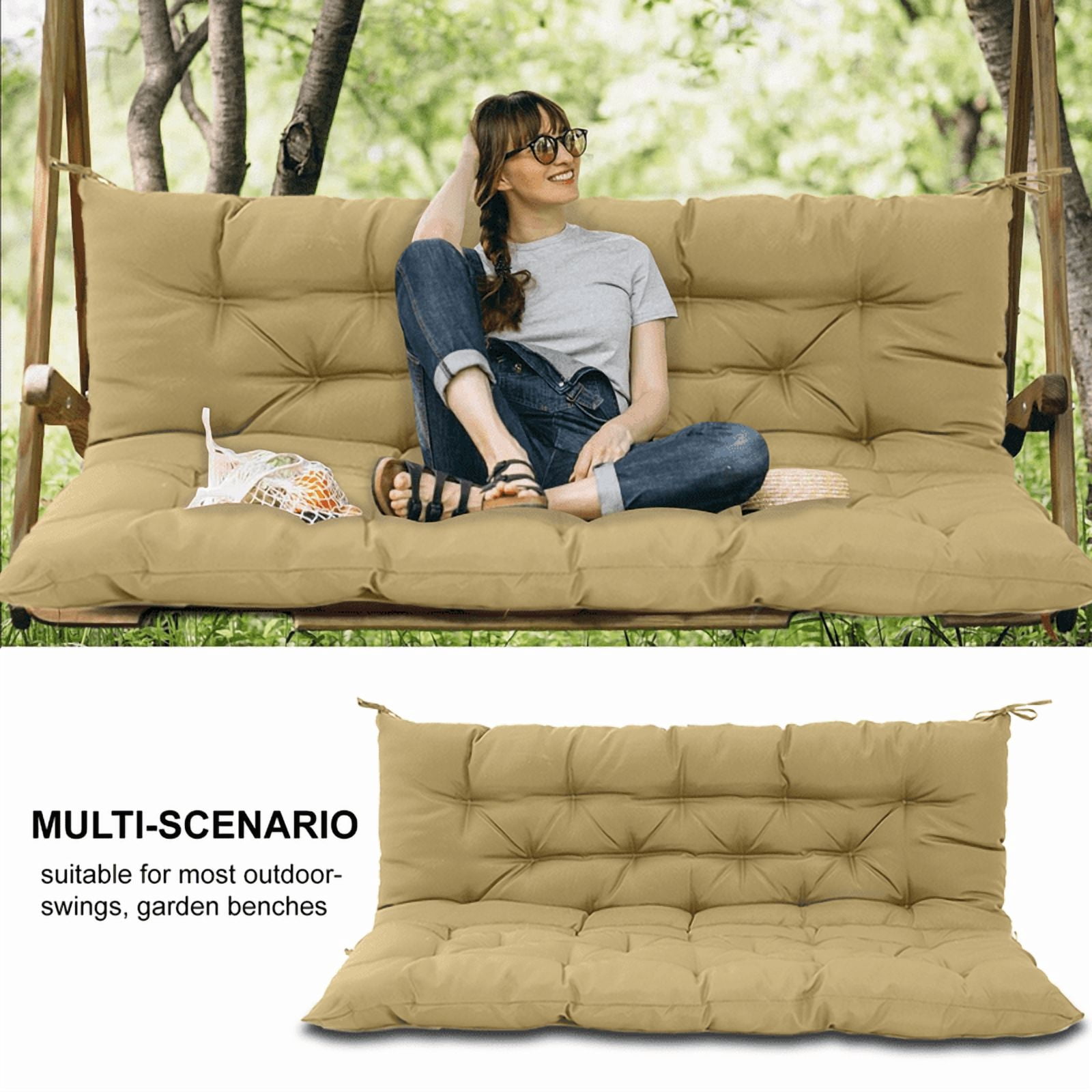 Outdoor Porch Swing Replacement Cushions, Waterproof Bench Chair cushion, 2-3 Seater Patio Swing cushion with Backrest and Ties, 4" thick