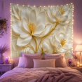 thumbnail image 2 of White Floral Blossoms with Golden Stems in Soft Beige Background, Calming Boho Wall Art for Flower Lovers, Botanical Floral Decor, Spring Gift Tapestry Wall Hanging for Living Room and Bedroom, 2 of 7