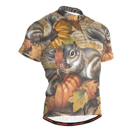 joogoo Retro Squirrel Thanksgiving Sunflower Men s Cycling Jerseys Mountain Bike Short Sleeve Tops L